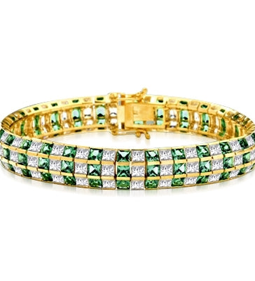 Princess Green Diamond Channel Set Three Row Designer Bracelet