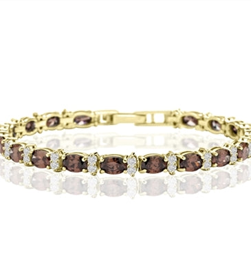 Designer Bracelet With Oval chocolate And Round Brilliant Stones, 12.50 Cts.T.W. In 14K Solid Yellow Gold.