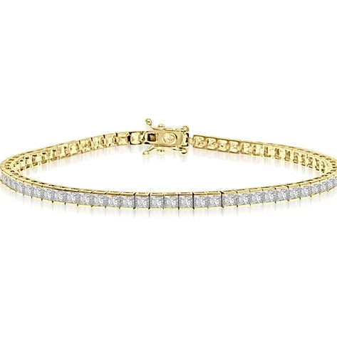 7 Inch Bracelet with princess essence masterpieces crafted in channel setting set in 14K Solid Yellow Gold.