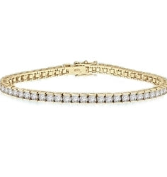Tension Bar Set Classic Bracelet with Artificial Round Brilliant Diamonds by Diamond Essence set in 14K Solid Yellow Gold