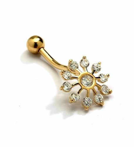 Diamond Essence 14K Solid Yellow Gold Belly Button with Round Brilliant stones, 0.66 Ct. T.W. And Screw On Ball.