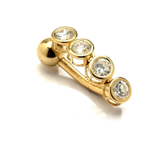 Diamond Essence 14K Solid Gold Belly Button with 0.60 Ct.T.W. Round Melee in Bezel Setting And Screw On Ball.