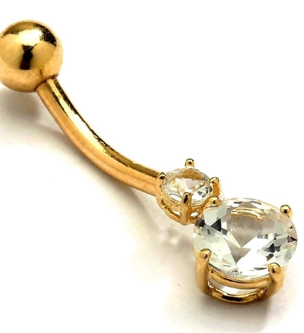Diamond Essence 14K Solid Gold Belly Button Ring with 1.20 Cts.T.W. Round Brilliant Stones And Screw On Gold Ball.