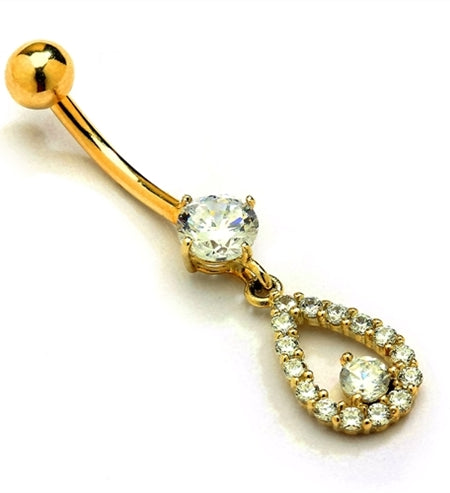 Designer Belly Button Ring in 14K Solid Yellow Gold with 0.85 Ct.T.W. Round Brilliant Stones and Screw On Ball.