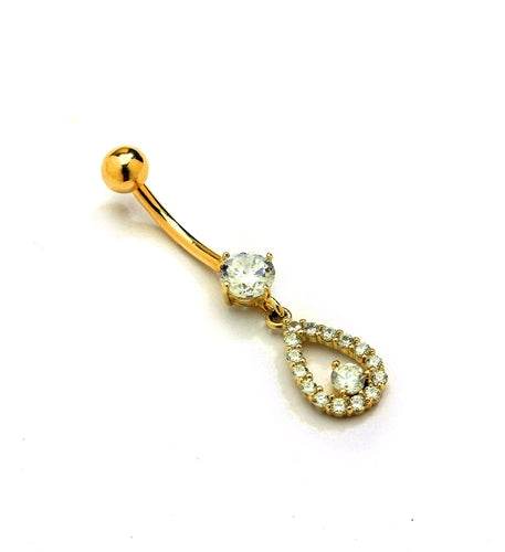 Designer Belly Button Ring in 14K Solid Yellow Gold with 0.85 Ct.T.W. Round Brilliant Stones and Screw On Ball.