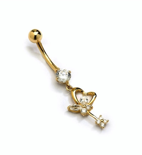 Diamond Essence 14K Solid Gold Belly Button Ring, with Round And Marquise Stones, 1.25 Cts.T.W. And Screw on Gold Ball