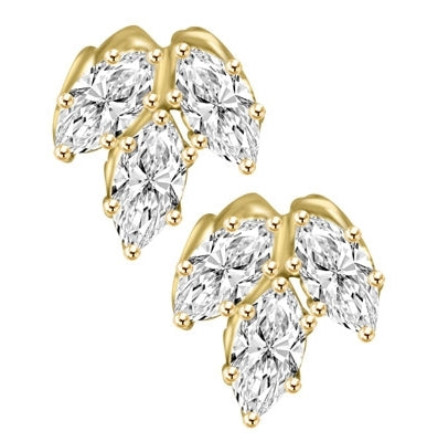 Diamond Essence Marquise Cut stone, 0.5 ct. each, set in floral design, 3.0 Cts.T.W. in 14K Solid Gold.