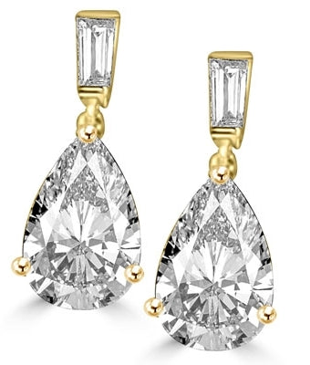 Gold earring pear-cut stone and baguettes