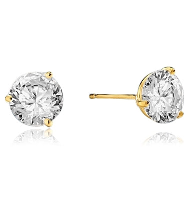 Pair of Studs in three prongs Martini Setting, Round Diamond Essence in each stud. 2.0 Cts T.W. set in 14K Solid Yellow Gold.