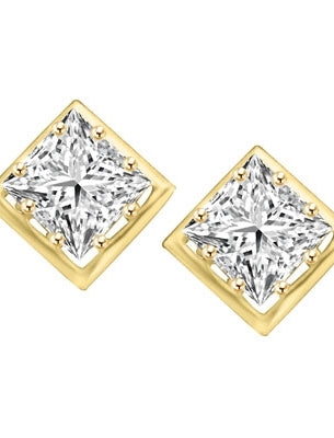 Classic princess cut stones earring in Solid Gold
