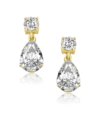 Pear cut & round stone solid gold drop earrings