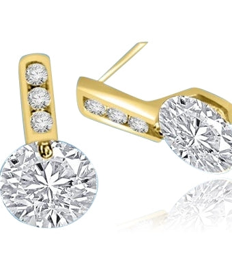 Tension set round stones solid gold earrings