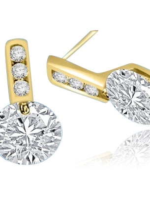 Tension set round stones solid gold earrings