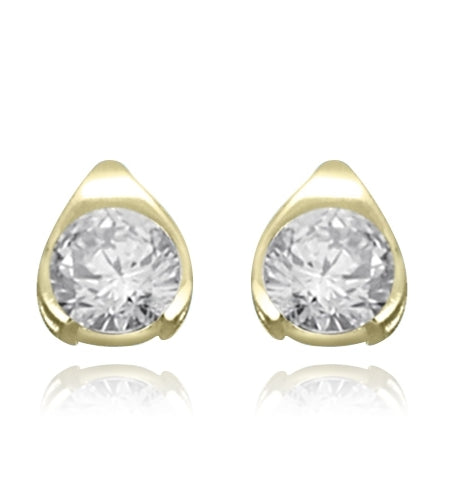 Round stone solid yellow gold stud earrings