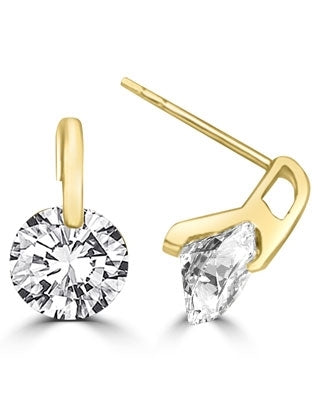 Tension set round stone solid gold earrings