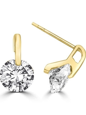Tension set round stone solid gold earrings