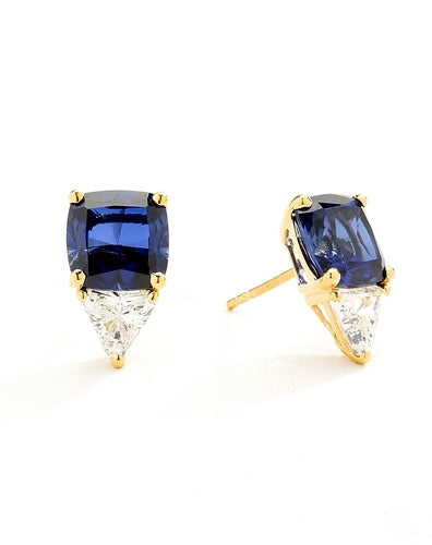 14K Solid Gold Stud earring in cushion cut sapphire stone.