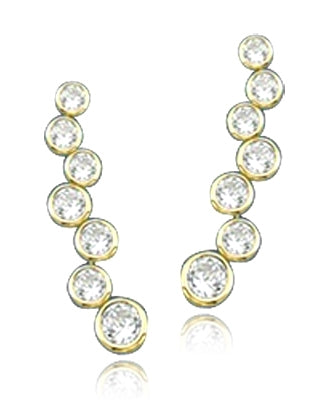 Bezel setting round stone in solid gold earrings
