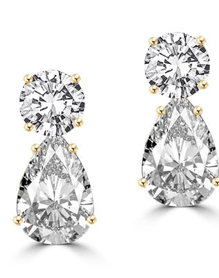 Best Selling Tear Drop Diamond Essence Earrings - White Brilliant Round Stone is 2 Ct and White Brilliant Pear Stone is 5 Ct. A Brilliant Sparkle of 14 Cts. T.W. for the pair of earrings!
