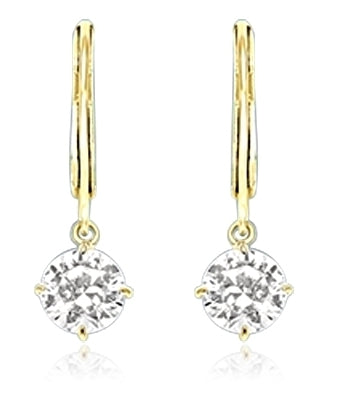 Round Cut Leverback Earrings. 4.0 Cts. T.W. set in 14K Solid Yellow Gold.