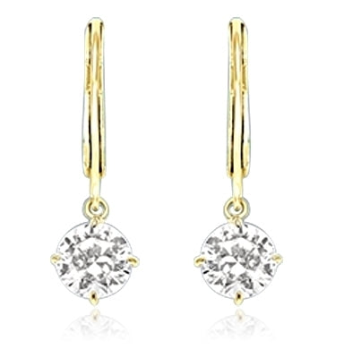 Round Cut Leverback Earrings. 4.0 Cts. T.W. set in 14K Solid Yellow Gold.