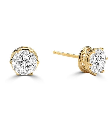 Basket Set Stud Earrings with Artificial Round Diamond by Diamond Essence set in 14K Solid Yellow Gold