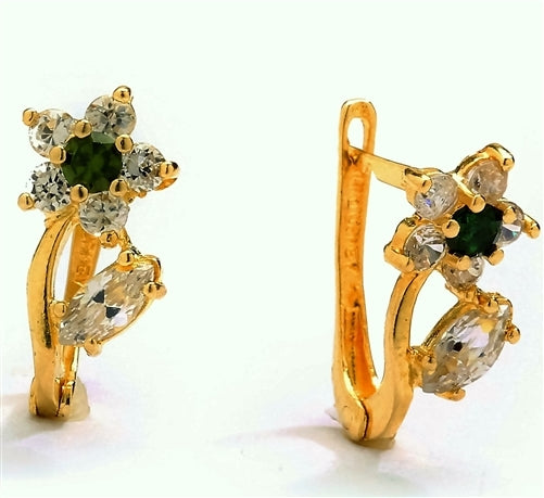 Diamond Essence Delicate Flower Leaf Design Earrings with Round and Marquise Melee, 1.50 Cts.T.W. in 14K Solid Yellow Gold.