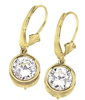 Diamond Essence 0.50 Ct. each,round brilliant stone in bezel setting with leverback. 1.0 Cts. T.W. set in 14K Solid Yellow Gold.
