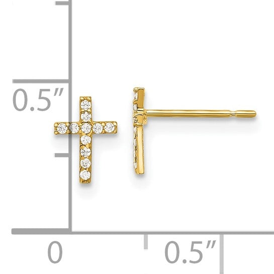 Prong Set Round Brilliant Diamond Essence stones set in 14K Solid Gold Cross Earrings