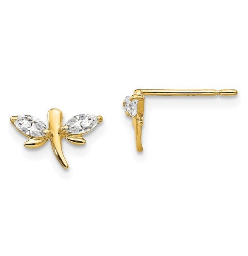 Prong Set Earrings with Artificial Marquise Cut Diamond by Diamond Essence set in 14K Solid Yellow Gold
