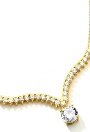 Supreme Necklace that is sure shot eye candy! 2.0 Cts. Brilliant White Diamond Essence Round Dangler atones a curvy melee of Round Brilliants set exquisitely in an Art Deco Setting! 3.50 Cts.T.W. attached with Chain in 14k Solid Yellow Gold.
