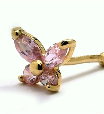 Diamond Essence 14K Solid Yellow Gold Nose Ring with 0.10 Ct.T.W. Marquise and Round Brilliant Melee in Delicate Butterful Setting