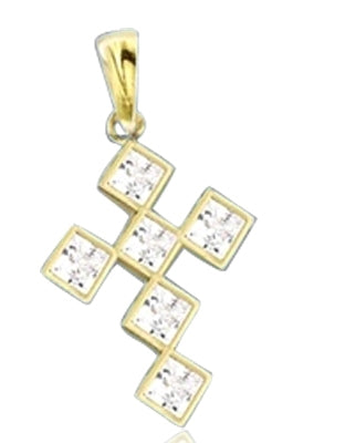 Solid gold bezel setting,princess cut cross pendant