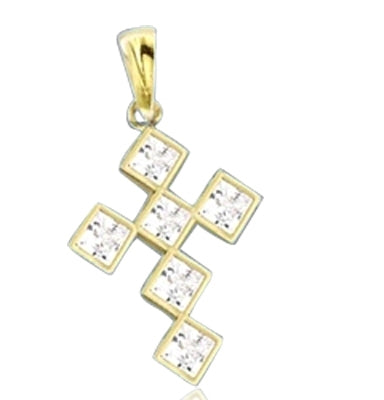 Solid gold bezel setting,princess cut cross pendant