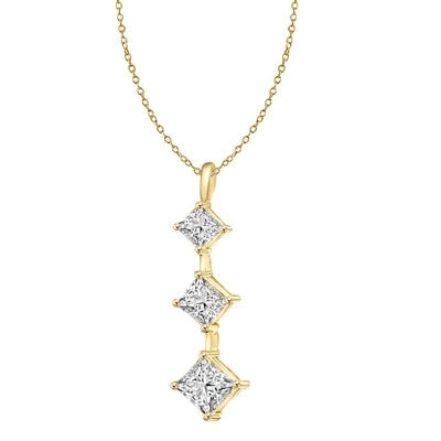 Solid Gold graduating princess cut stones pendant