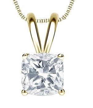 One carat Cushion Cut Diamond Essence stone set in 14K Solid Gold four prongs. Choice of 2,3 and 4 carat available.