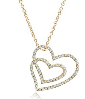 2 intervening heart shaped pendants in Yellow gold