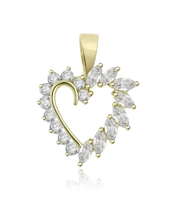 0.10 ct heart shaped marquise stone pendant in yellow gold