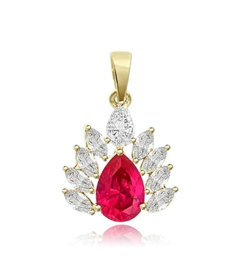 2ct pear cut ruby,marquise cut pendant in solid gold