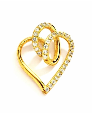 Superb Heart Shaped Pendant with Brilliant Diamond Essence Stones on Fluttery Curves. 1.5 Cts. T.W. In 14k Solid Yellow Gold.