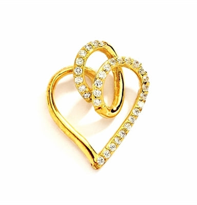 Superb Heart Shaped Pendant with Brilliant Diamond Essence Stones on Fluttery Curves. 1.5 Cts. T.W. In 14k Solid Yellow Gold.