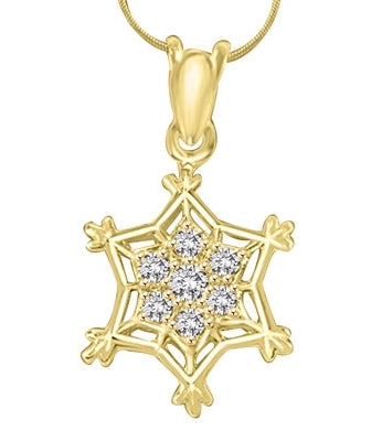 solid gold snow flake pendant with .25ct round stone