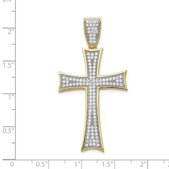 Pave set round stones 14k gold large cross pendant