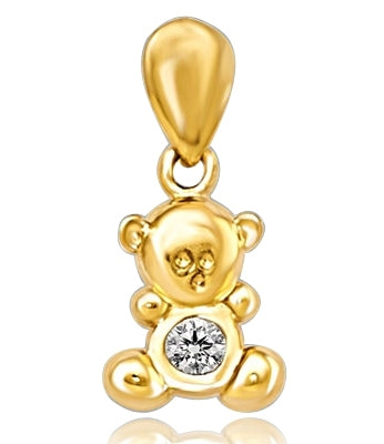 Teddy Bear Pendant with a Round Brilliant Diamond Essence, 0.06 Ct. T.W. set in 14k Solid Yellow Gold.