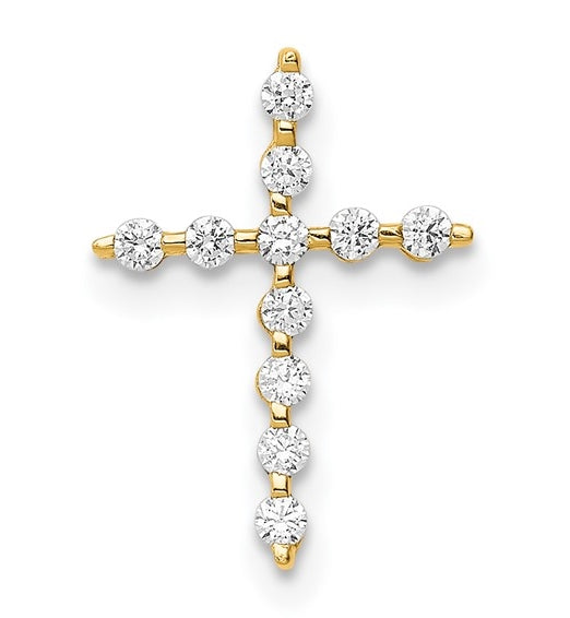 Prong Set Delicate Cross Pendant with Diamond Essence Round Stones Set in 14K Solid Yellow Gold