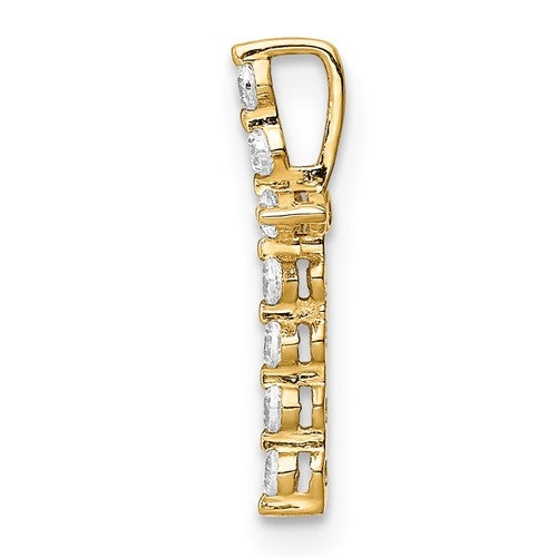 Prong Set Delicate Cross Pendant with Diamond Essence Round Stones Set in 14K Solid Yellow Gold