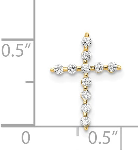 Prong Set Delicate Cross Pendant with Diamond Essence Round Stones Set in 14K Solid Yellow Gold