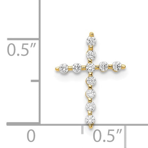 Prong Set Delicate Cross Pendant with Diamond Essence Round Stones Set in 14K Solid Yellow Gold