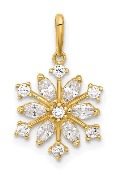 Prong Set Beautiful Snowflake Pendant in 14K Yellow Gold