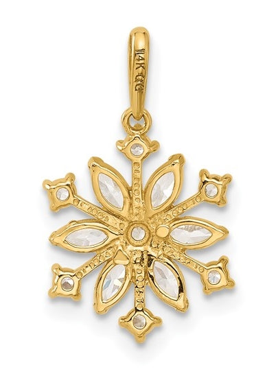 Prong Set Beautiful Snowflake Pendant in 14K Yellow Gold